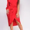Velora Red One Shoulder Midi Dress