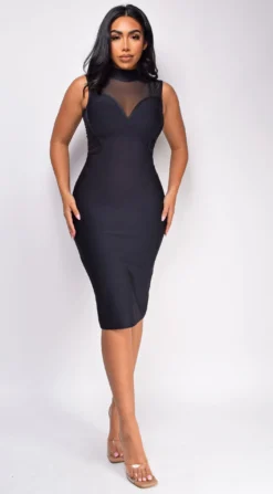 Kate Black High Neck Mesh Bandage Dress