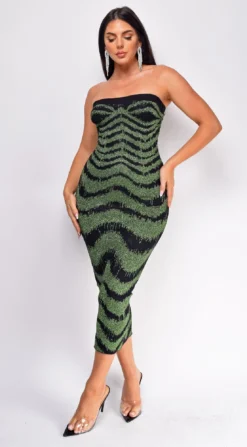 Zemira Green Black Metallic Print Midi Dress -Deals Dress Store DSC 0853copy 945e8921 9058 48c8 a456 493955f24443