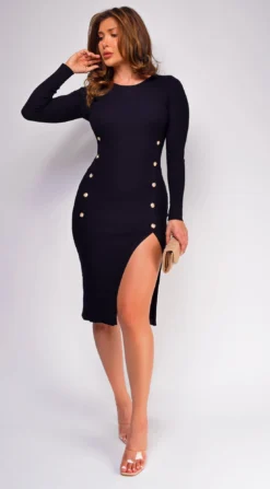 Sophina Black Long Sleeve Ribbed Side Slit Midi Dress -Deals Dress Store DSC 0866copy 6826fdae 3e3f 4883 825a 1d5d65be453d
