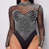 Messana Black Rhinestone Bodysuit