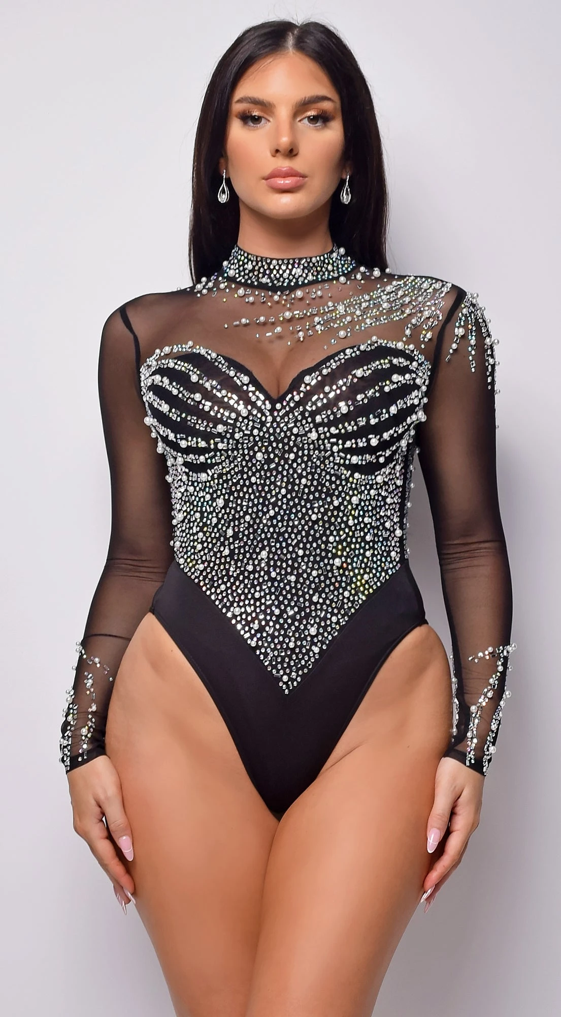 Messana Black Rhinestone Bodysuit 1 Messana Black Rhinestone Bodysuit