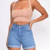 Chase Blue High Rise Cuffed Hem Shorts