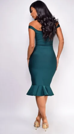 Harmoni Dark Green Off Shoulder Bandage Midi Dress -Deals Dress Store DSC 0887copy 120d0f18 1691 4e18 963a 29214339af1a