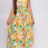 Delos Yellow Floral Tie Back Waist Midi Dress