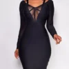 Nicoleta Black Long Sleeve Bandage Midi Dress