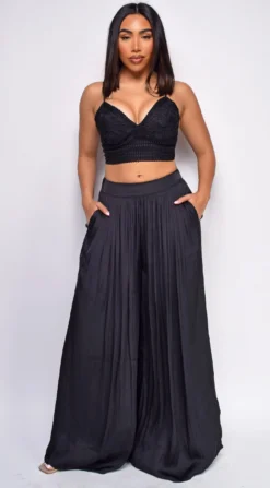 Paris Black Pleated Wide Leg Pants