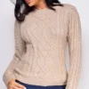 Sicilia Beige Taupe Mixed Cable Knit Sweater