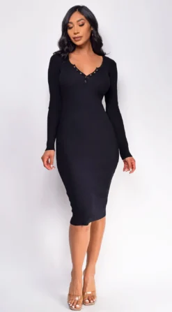 Aura Black Button Ribbed Midi Dress -Deals Dress Store DSC 0917 1 copy 88534870 c5c4 4e5c 8665 6e310671d2ab