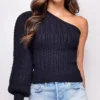 Emerson Black One Shoulder Sweater Top