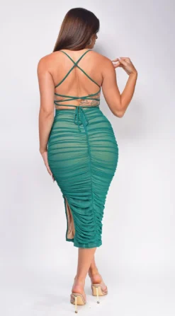Keilana Green Beige Mesh Ruched Midi Dress -Deals Dress Store DSC 0964 3 copy