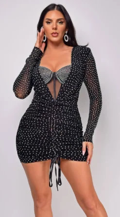 Billie Black Rhinestone Ruched Mini Dress -Deals Dress Store DSC 0964 5 copy
