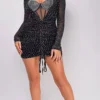 Billie Black Rhinestone Ruched Mini Dress