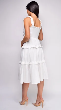 Darian White Ruffle Smocked Tiered Midi Dress 5 Darian White Ruffle Smocked Tiered Midi Dress -Deals Dress Store DSC 0994 2 copy c71bc982 3225 4ddf ab6d 206475def8e2 scaled