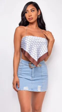 Elisa Brown White Scarf Top