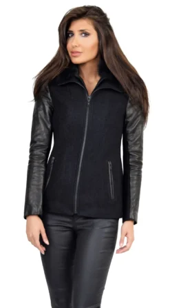 Soia & Kyo Kasia Black Short Wool Jacket With Fur Hood